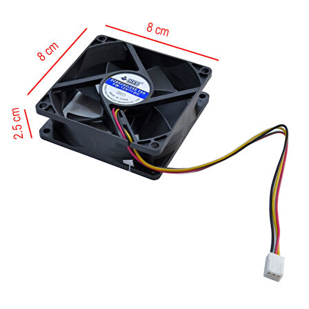 8cm 12v 3 pinli kasa fanı DC 12v 8cmx8cmx2.5cm 3 pinli fan