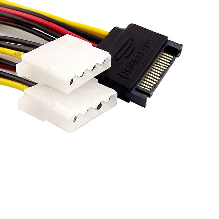 Sata 15 pin erkek power çift Molex 4 pin dişi power çevirici 30cm