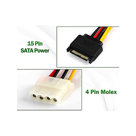 Sata 15 pin erkek power çift Molex 4 pin dişi power çevirici 30cm