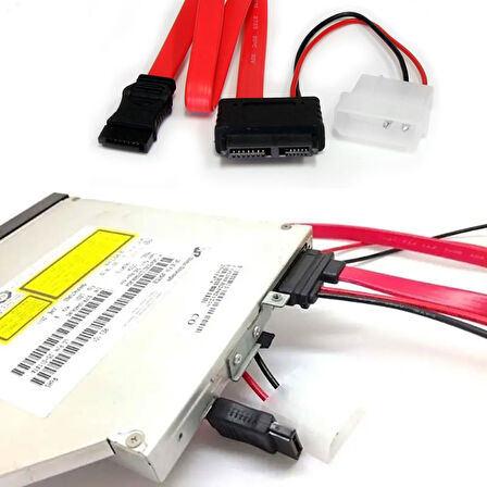 mini sata Slimline SATA 6+7 13 pin to sata 4 pin molex power kablo 50cm