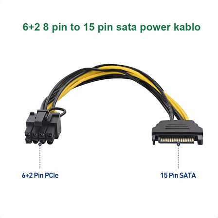 sata 15 pin erkek power to 8 Pin (6+2) pcıe power kablosu 20cm