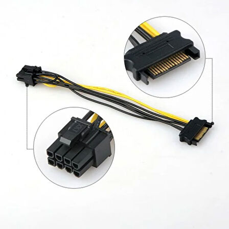 sata 15 pin erkek power to 8 Pin (6+2) pcıe power kablosu 20cm