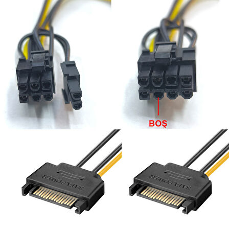 2x15 pin sata to 8pin (6+2) PCI E ekran kartı power kablo 30 cm