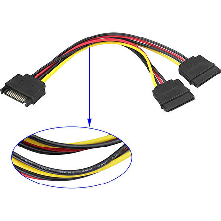 15 pin sata erkek power to 2x 15 pin sata dişi Y power kablo 30 cm