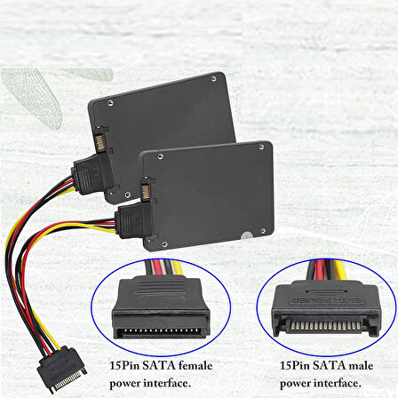 15 pin sata erkek power to 2x 15 pin sata dişi Y power kablo 30 cm