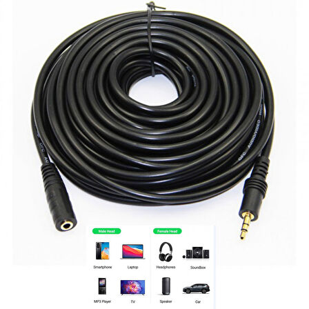 3.5mm stereo dişi erkek aux kulaklık uzatma kablosu 15m