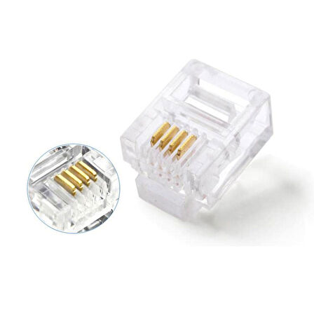6P4C RJ11 4 Pinli Konnektör 4pinli Telefon Kablo Ucu 100'lü Paket