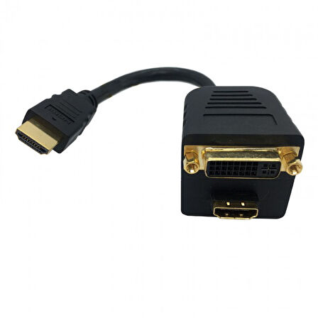 Hdmı erkek to DVI 24+5 dişi + hdmı dişi pasif Y ayırıcı kablo 20 cm
