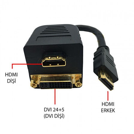 Hdmı erkek to DVI 24+5 dişi + hdmı dişi pasif Y ayırıcı kablo 20 cm