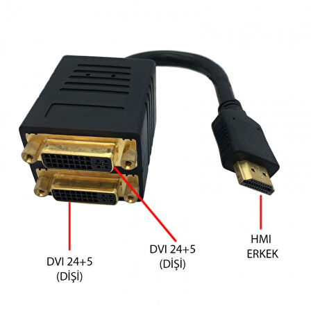 Hdmı erkek to 2xDVI 24+5 dişi pasif splitter çevirici kablo 20cm