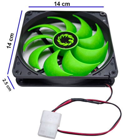 12v 14cm molex power girişli fan 14*14*2.5cm ölçülerinde 12 volt fan