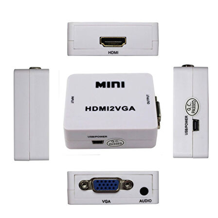 HDMI to VGA+Ses Dönüştürücü çevirici ile HDTV Projektörü HDMI 2 VGA Dönüştürücü