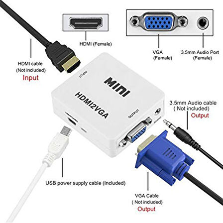HDMI to VGA+Ses Dönüştürücü çevirici ile HDTV Projektörü HDMI 2 VGA Dönüştürücü