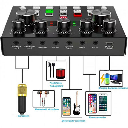 Canlı Web yayını için ses mikseri kondanser mikrofon paketi canlı stüdyo
