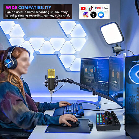 Canlı Web yayını için ses mikseri kondanser mikrofon paketi canlı stüdyo