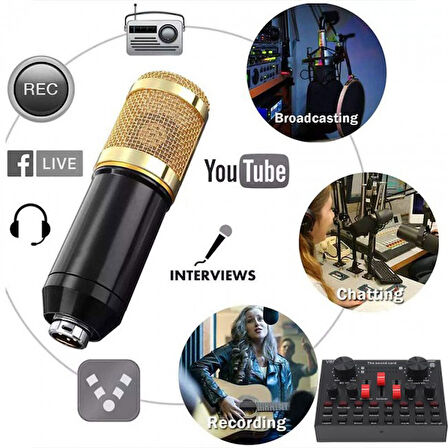 V8s Canlı yayın Ses Kartı Kondenser mikrofon Bluetooth mikser set