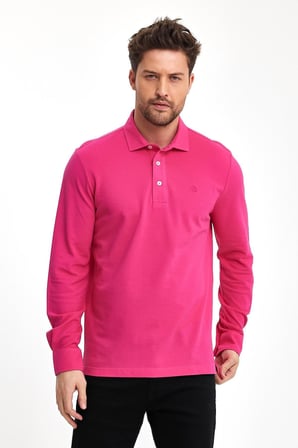 Erkek Polo Yaka Comfort Uzun Kollu Basic Fuşya Tişört