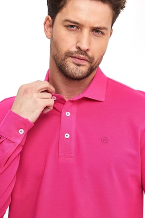 Erkek Polo Yaka Comfort Uzun Kollu Basic Fuşya Tişört