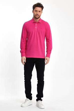 Erkek Polo Yaka Comfort Uzun Kollu Basic Fuşya Tişört