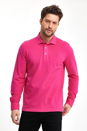 Erkek Polo Yaka Comfort Uzun Kollu Basic Fuşya Tişört