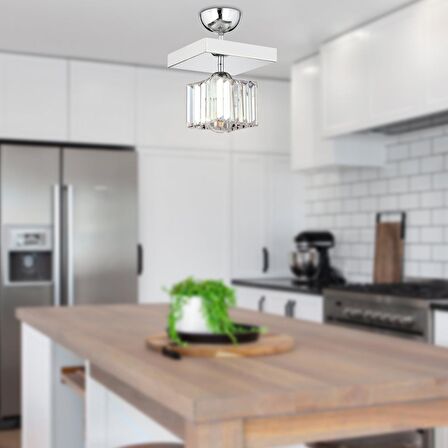 RİVİA KROM KAPLAMA PLAFONYER TAŞLI SALON AVİZE
