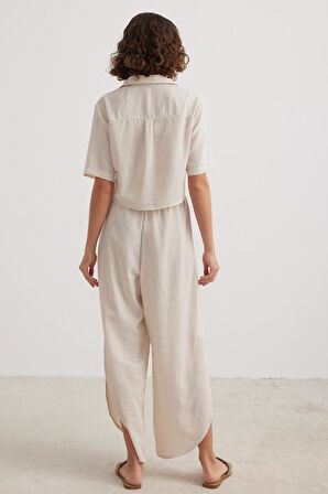 Vos Versa Kadın Beli Lastikli Yırtmaçlı Taş Pantolon VVK3416