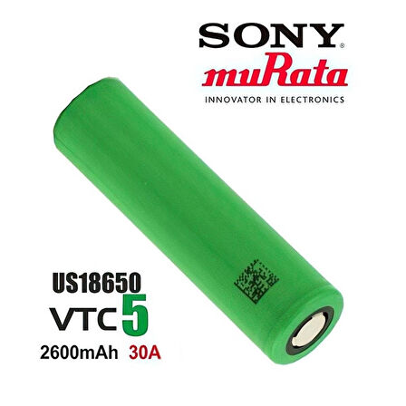 Orijinal Sony VTC5 18650 3.7V 2600mAh 30A Li-ion Şarjlı Pil – Sıfır ve Güncel Üretim