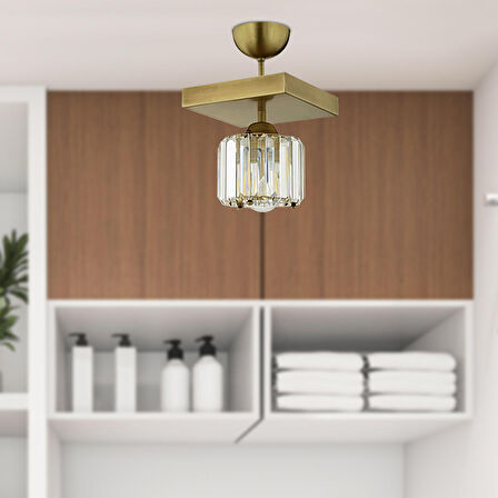 Sabrina Tekli Eskitme Plafonyer Kristalli Taşlı Modern Tasarım Kristal Salon Avize