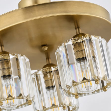 Sabrina 3 Lü Yuvarlak Eskitme Plafonyer Kristalli Taşlı Modern Tasarım Kristal Salon Avize