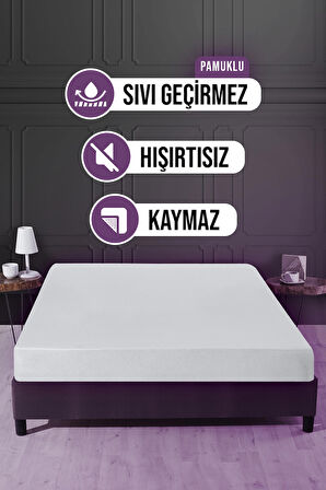 Vavey Pamuklu Fitted 150 x 200 Su Geçirmez Alez Beyaz