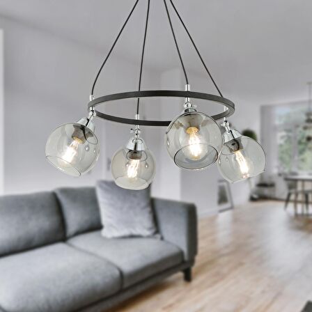 Flora 4 Lü Krom Detaylı Modern Yatak Odası Mutfak Oturma Odası Salon Avize 