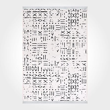 Beyaz İskandinav Desen Kaymaz Tabanlı Pamuk Dokuma Kilim