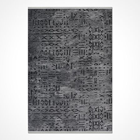 Antrasit İskandinav Desen Kaymaz Tabanlı Pamuk Dokuma Kilim