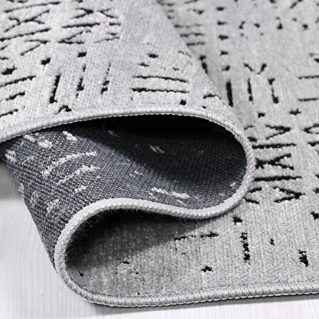 Gri İskandinav Desen Kaymaz Tabanlı Pamuk Dokuma Kilim