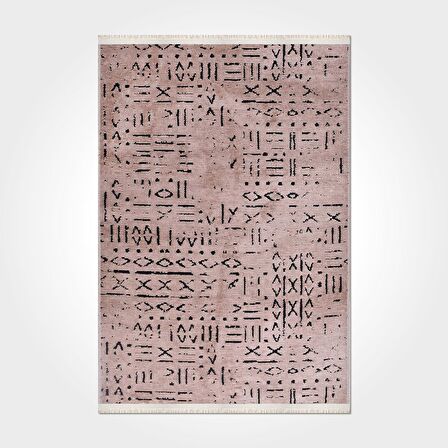 Bej İskandinav Desen Kaymaz Tabanlı Pamuk Dokuma Kilim