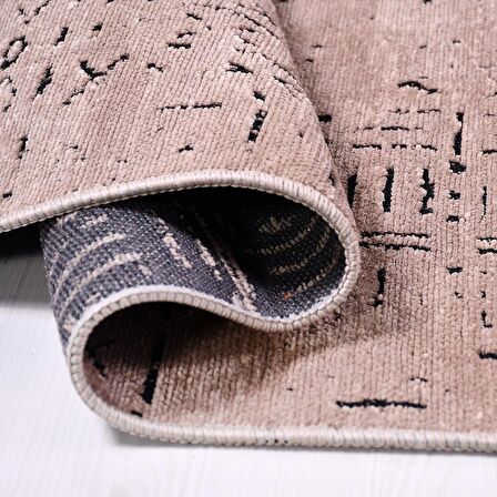 Bej İskandinav Desen Kaymaz Tabanlı Pamuk Dokuma Kilim