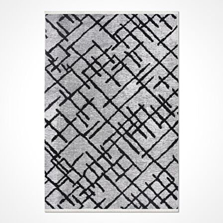 Çizgili Gri Kaymaz Tabanlı Pamuk Dokuma Kilim
