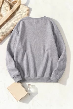 Unisex Lacivert & Altın Varak Baskılı Bisiklet Yaka Sweatshirt