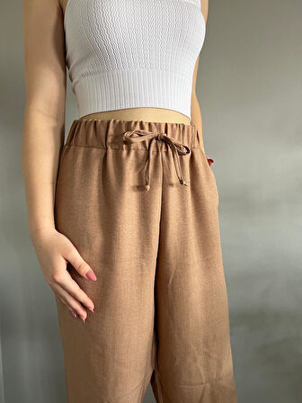 Kadın Vizon Keten Karışımlı Bol Kesim Pantolon