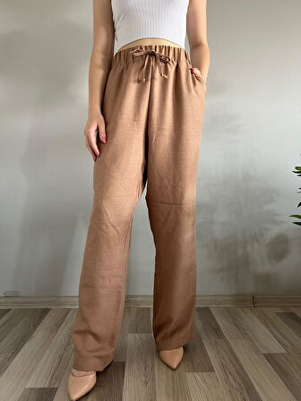 Kadın Vizon Keten Karışımlı Bol Kesim Pantolon