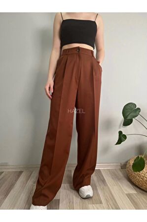 Kadın Kahverengi Yüksek Bel Palazzo Pantolon