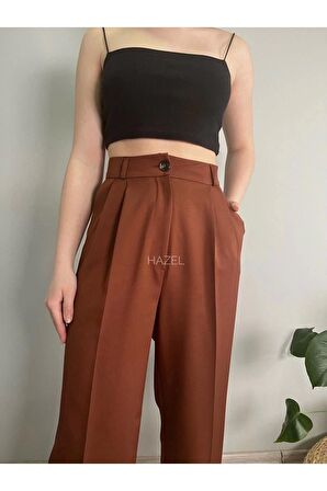 Kadın Kahverengi Yüksek Bel Palazzo Pantolon
