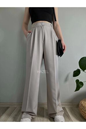 Kadın Gri Yüksek Bel Palazzo Pantolon