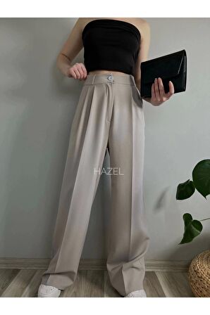Kadın Gri Yüksek Bel Palazzo Pantolon