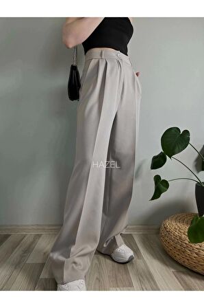 Kadın Gri Yüksek Bel Palazzo Pantolon