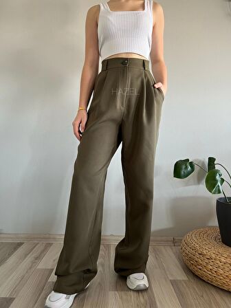 Kadın Haki Yüksek Bel Palazzo Pantolon
