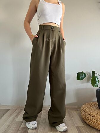 Kadın Haki Yüksek Bel Palazzo Pantolon