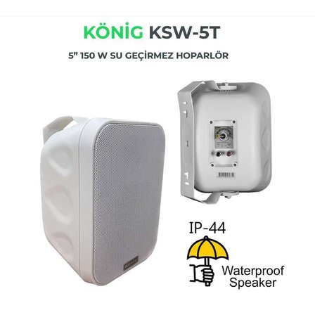 König KSW-5T 5'' 150W Beyaz Outdoor Hoparlör (Takım)