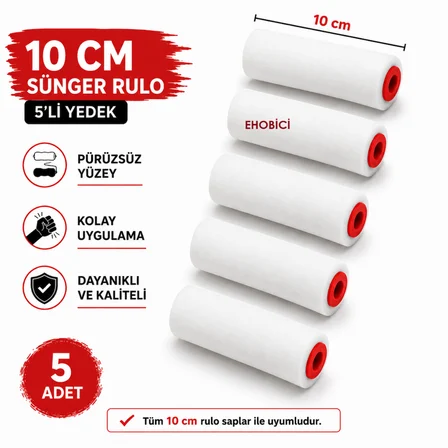 Sünger Rulo Yedeği 10CM Yedek Sünger 5 li Takım