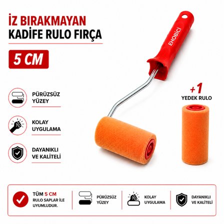 İz Bırakmayan Kadife Rulo Fırça 5cm +1 Yedekli